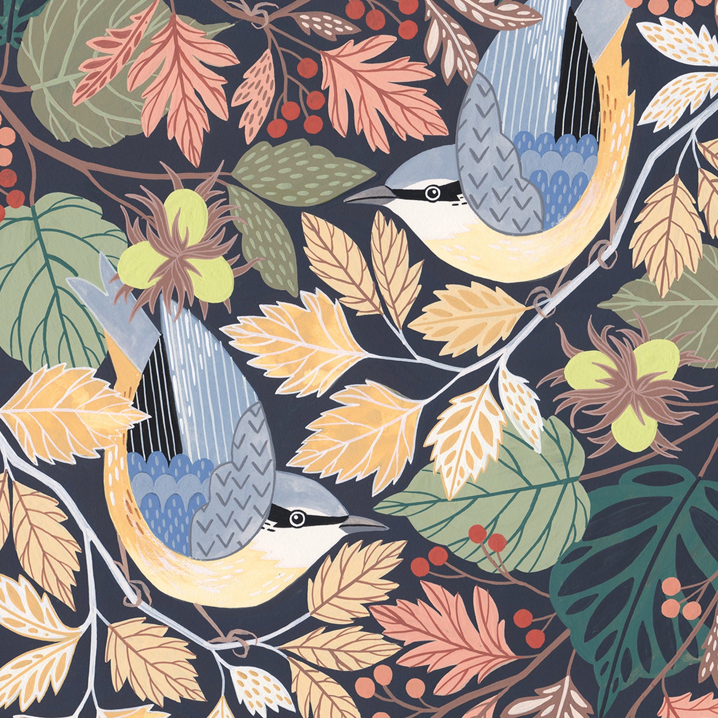 Nuthatch painting in gouache