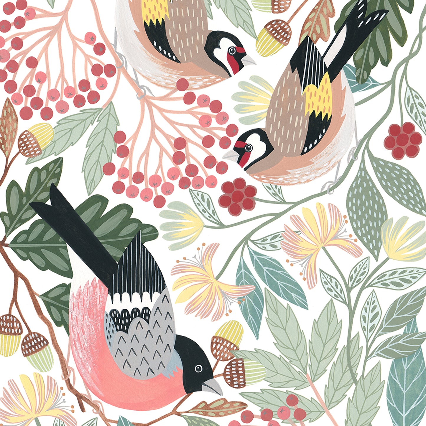 Woodland Finches Bird Painting