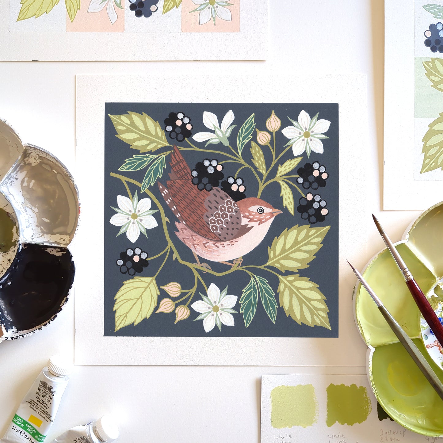 Forest Finds Original Painting: Wren & Bramble