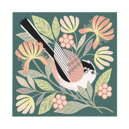 Forest Finds Original Painting: Long-tailed Tit & Honeysuckle