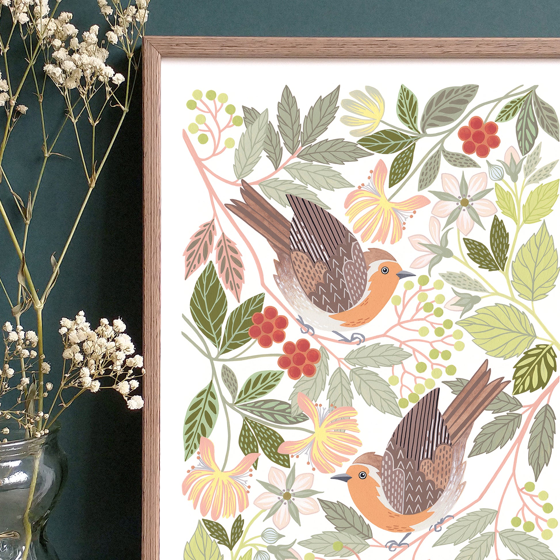 Bird artwork with robins
