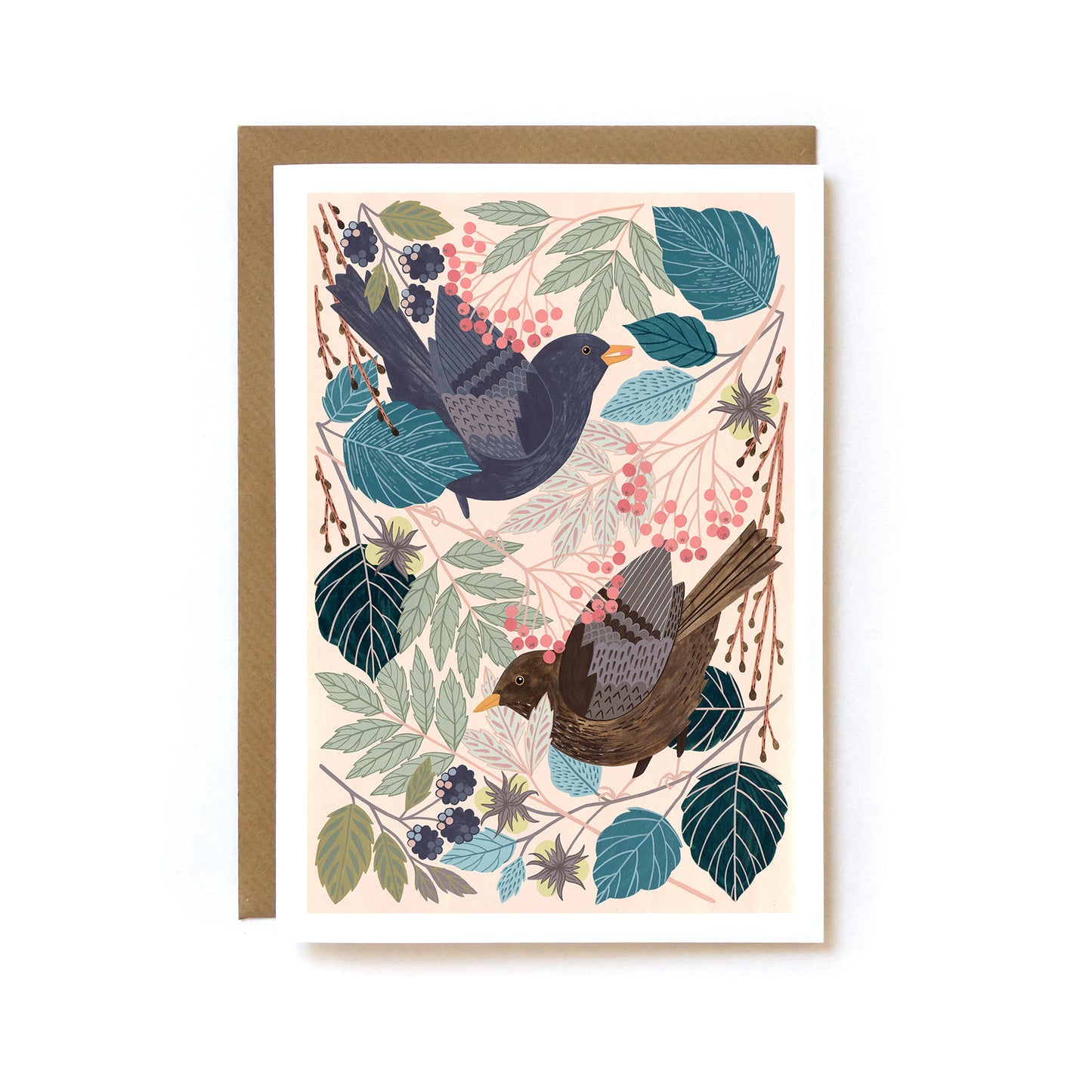 Greetings card with a blackbird design