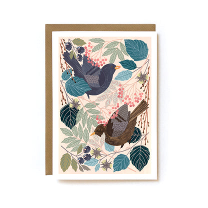 Greetings card with a blackbird design