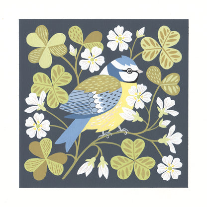 Forest Finds Original Painting: Blue Tit & Wood Sorrel
