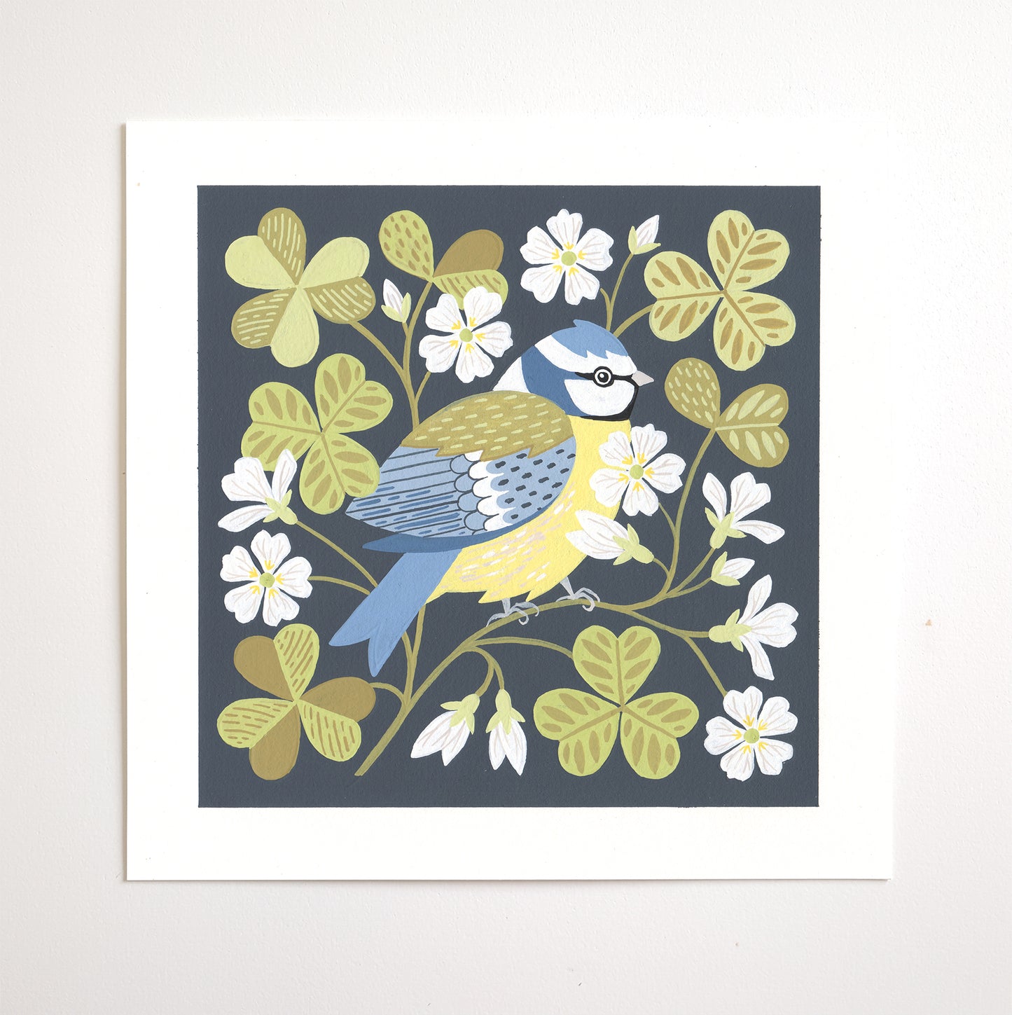 Forest Finds Original Painting: Blue Tit & Wood Sorrel
