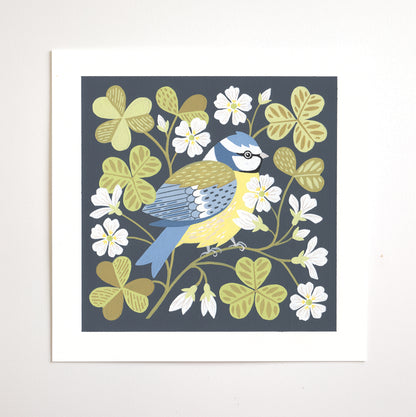 Forest Finds Original Painting: Blue Tit & Wood Sorrel