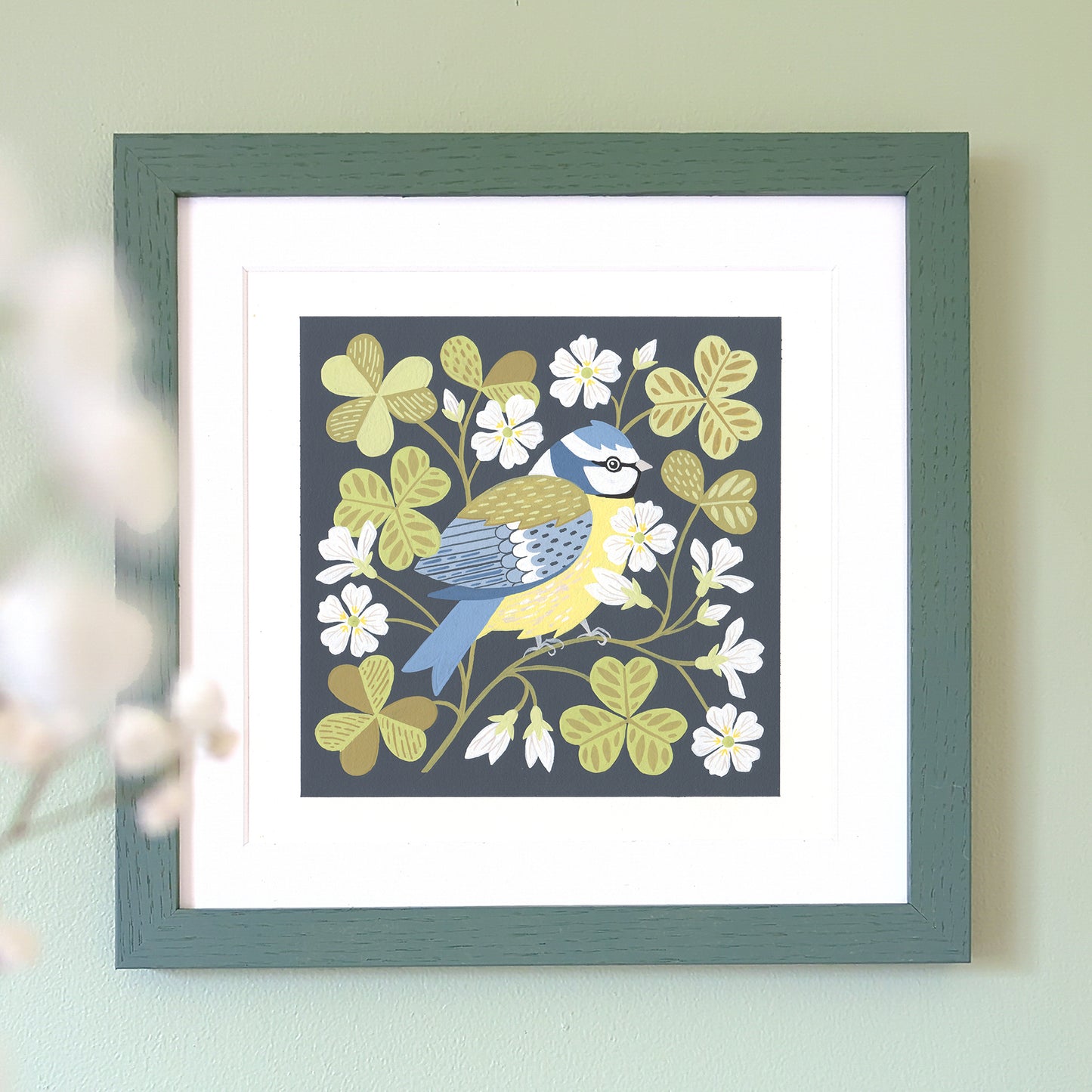 Forest Finds Original Painting: Blue Tit & Wood Sorrel