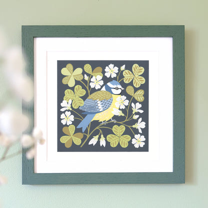 Forest Finds Original Painting: Blue Tit & Wood Sorrel