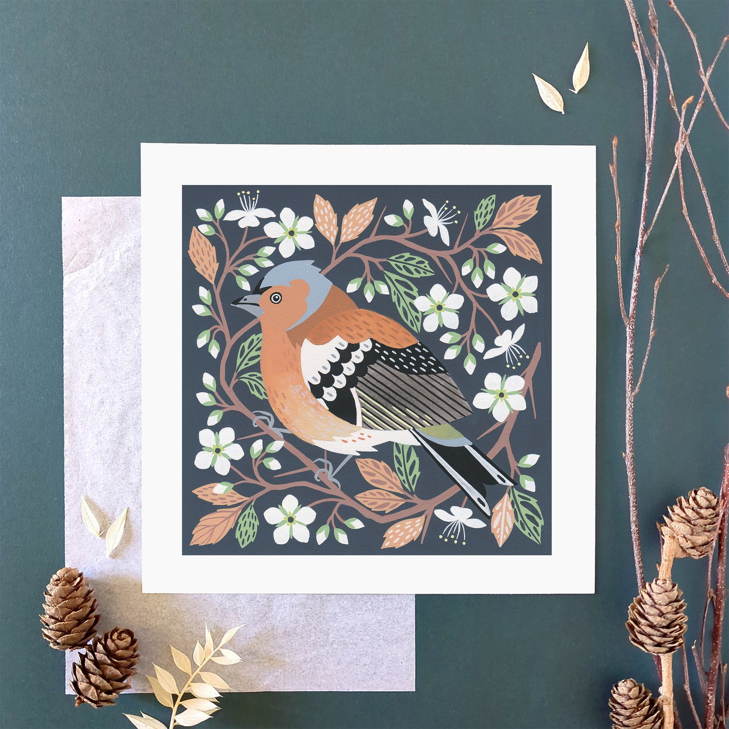 Forest Finds Original Painting: Chaffinch & Blackthorn