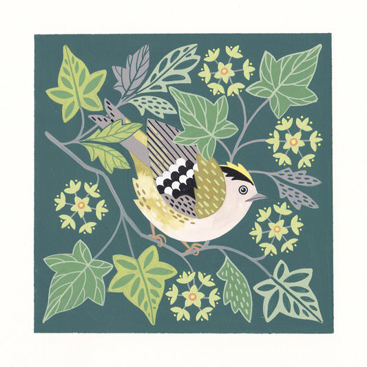 Forest Finds Original Painting: Goldcrest & Ivy