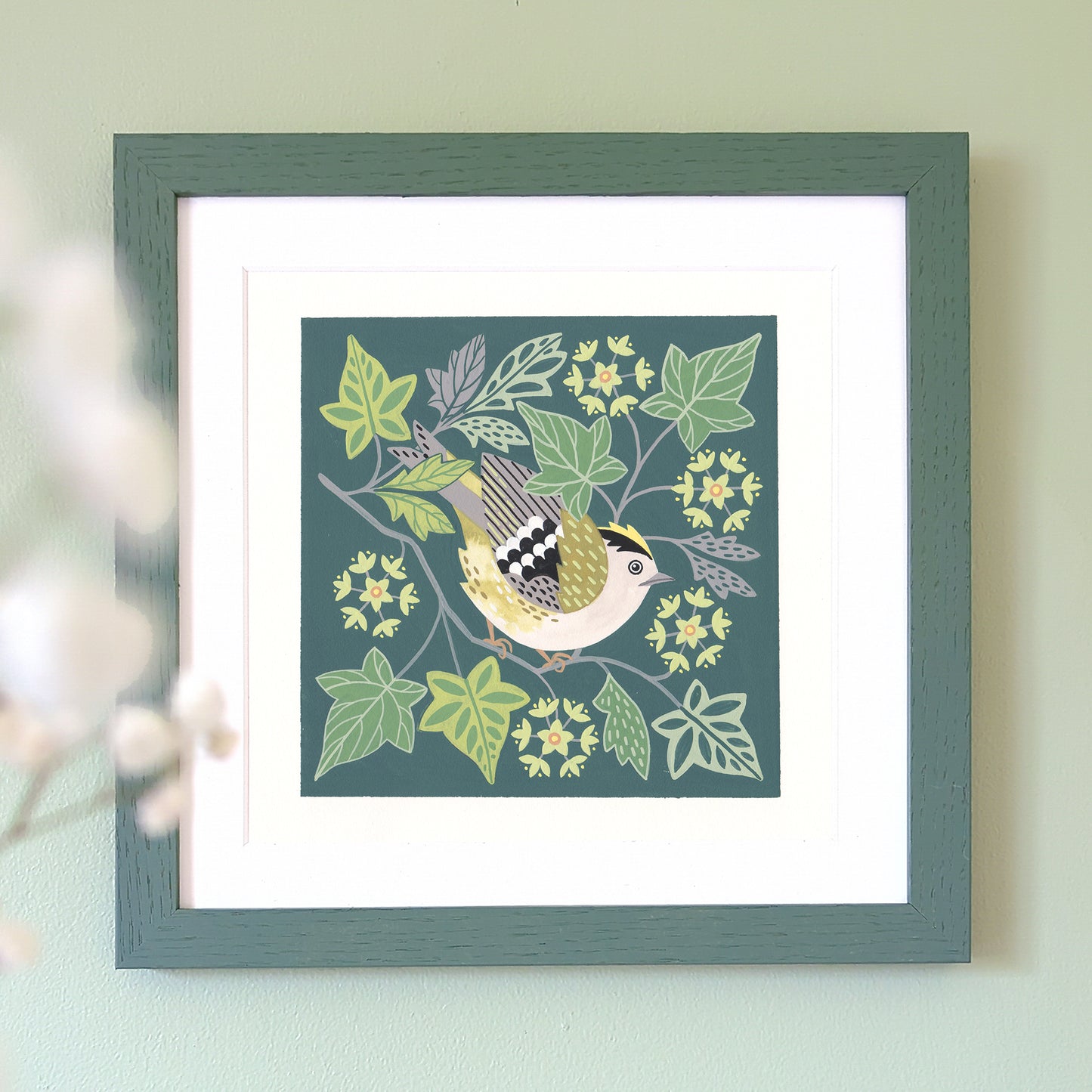 Forest Finds Original Painting: Goldcrest & Ivy