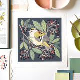 Forest Finds Original Painting: Goldcrest & Elderberries