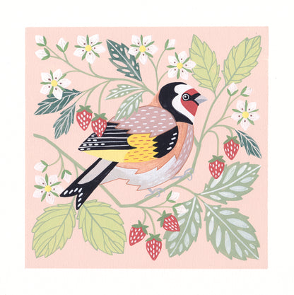 Forest Finds Original Painting: Goldfinch & Wild Strawberries