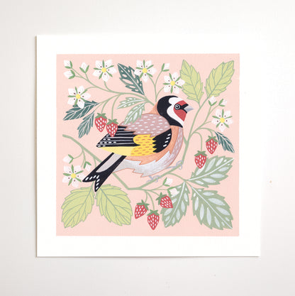 Forest Finds Original Painting: Goldfinch & Wild Strawberries