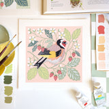 Forest Finds Original Painting: Goldfinch & Wild Strawberries