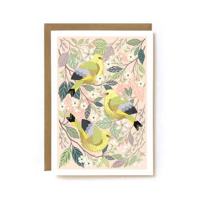Bird greetings card with greenfinch design