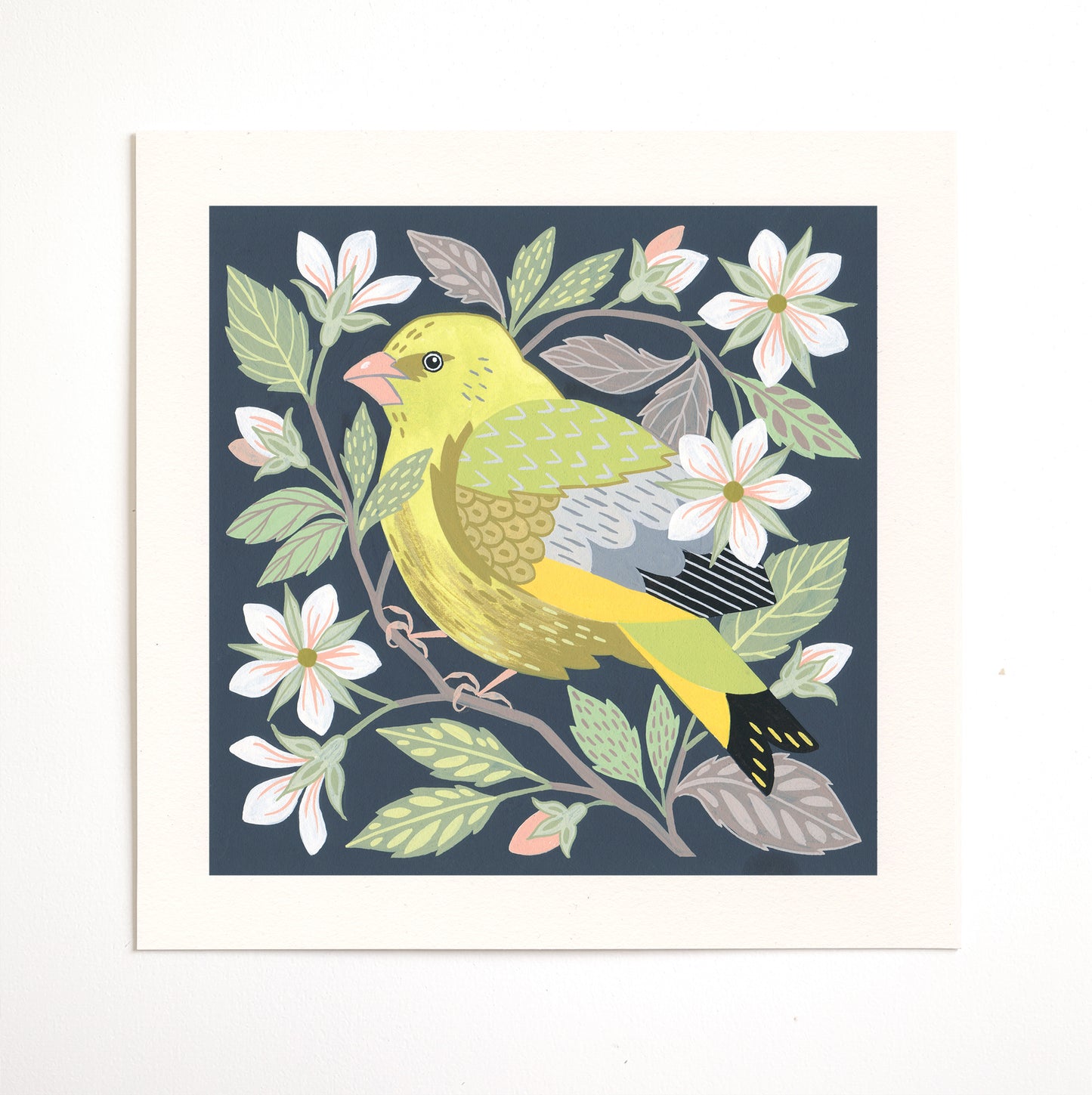 Forest Finds Original Painting: Greenfinch & Crab Apple Blossom