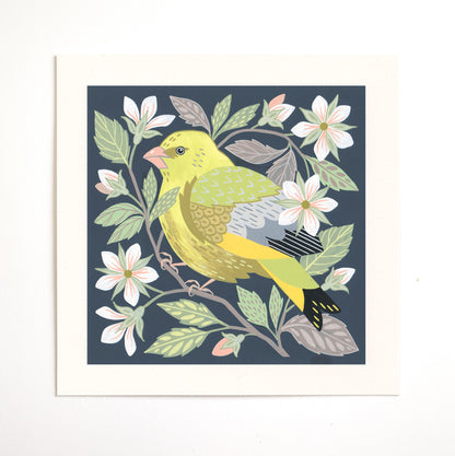 Forest Finds Original Painting: Greenfinch & Crab Apple Blossom