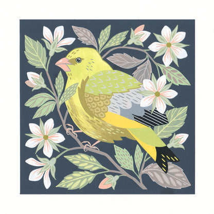 Forest Finds Original Painting: Greenfinch & Crab Apple Blossom