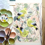 Greenfinch gouache painting in progress