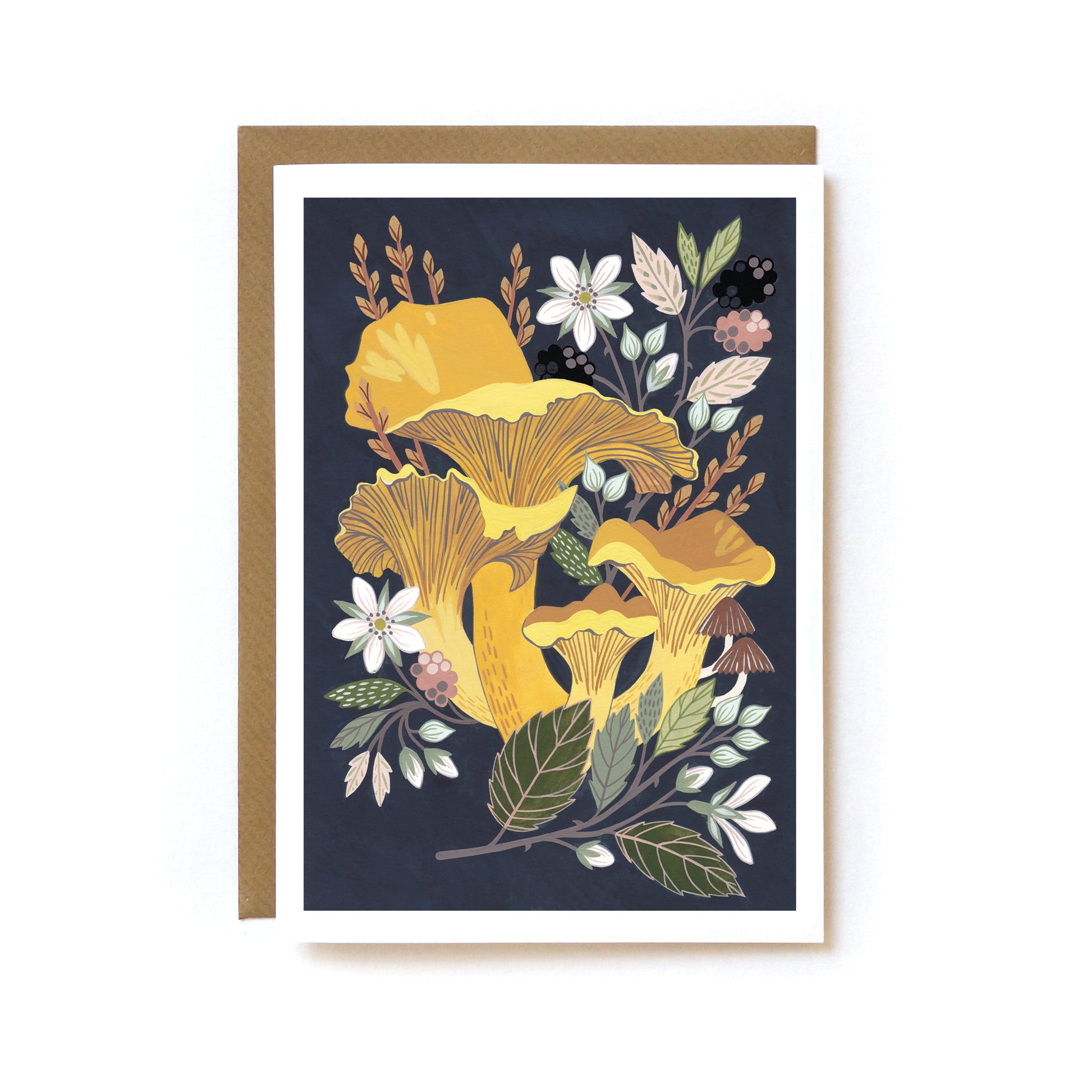 Mushroom themed greetings card with chanterelle design