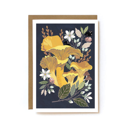 Mushroom themed greetings card with chanterelle design
