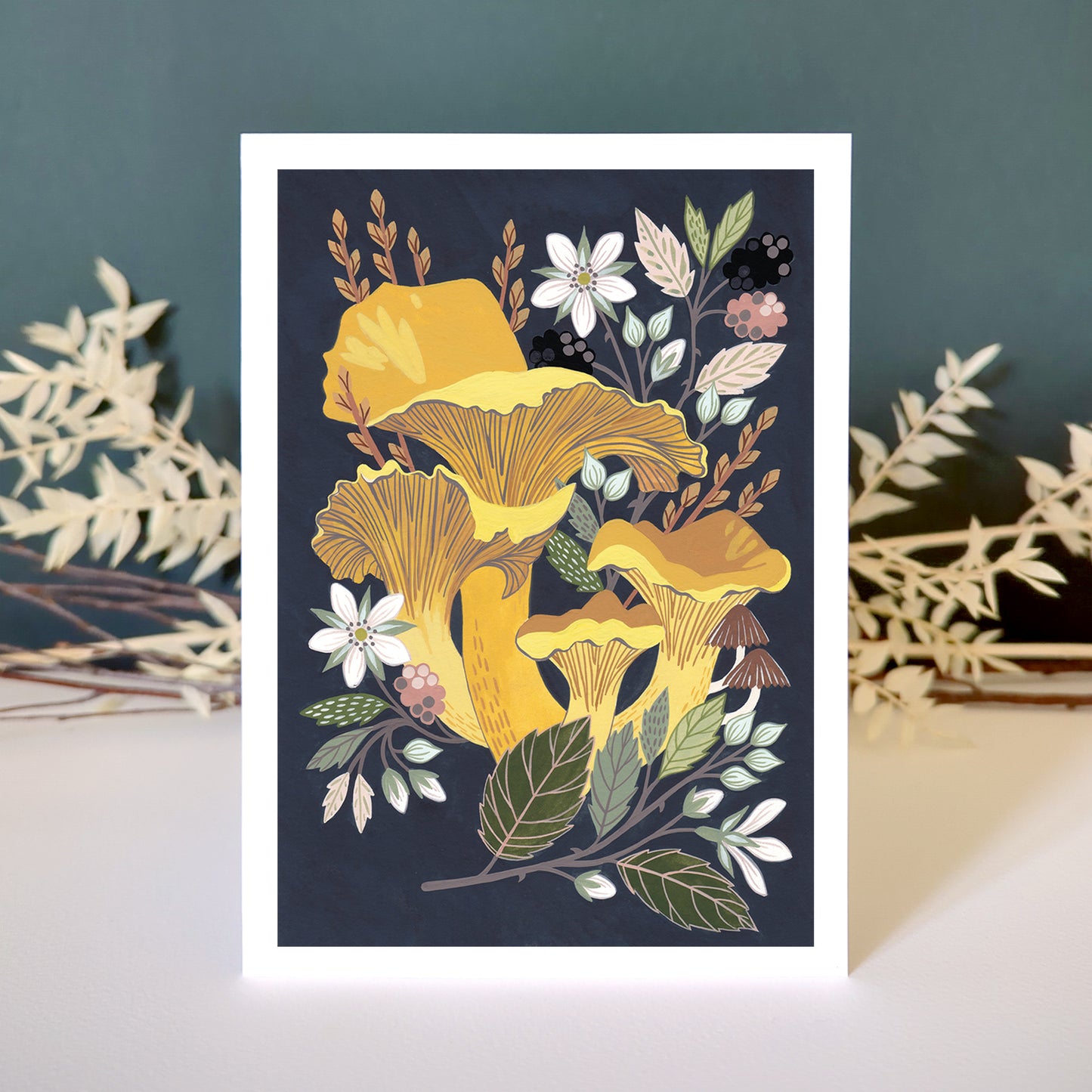 Mushroom greetings card with chanterelle design