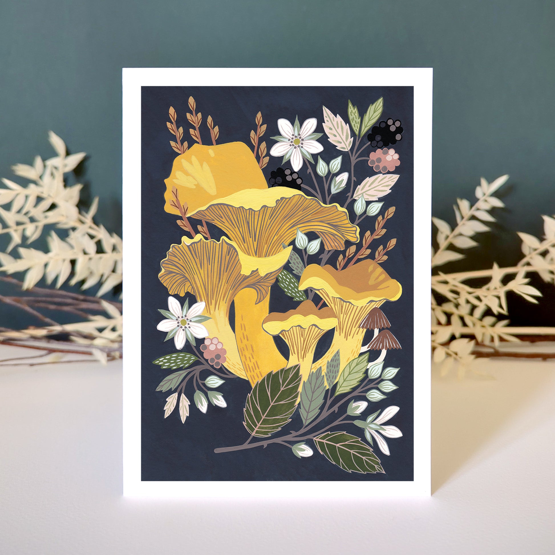 Mushroom greetings card with chanterelle design