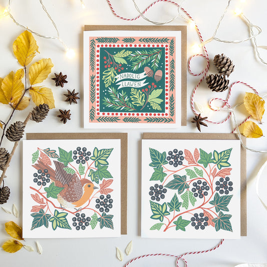 Pack of Six Luxury Welsh Christmas Cards