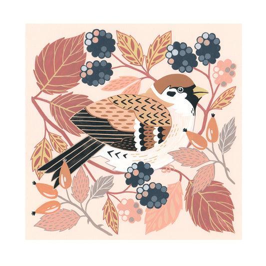 Forest Finds Original Painting: Tree Sparrow & Bramble